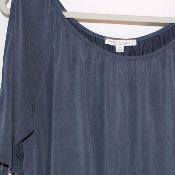 Green Envelope bluish-gray cold-shoulder round neck loose fit top XL - Picture 2 of 7